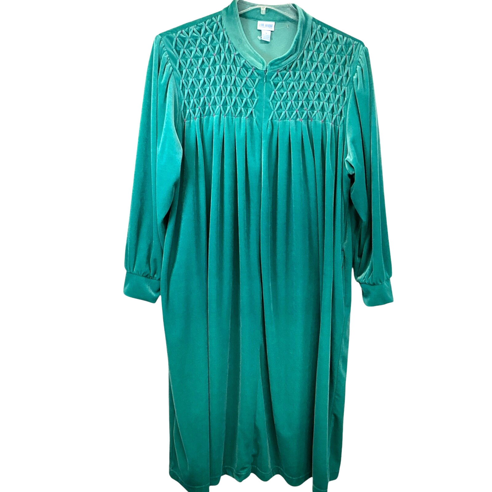 1X Lane Bryant House Coat Robe Sz 1xl Teal Green Zip Smocked Cottage 70s new Vtg