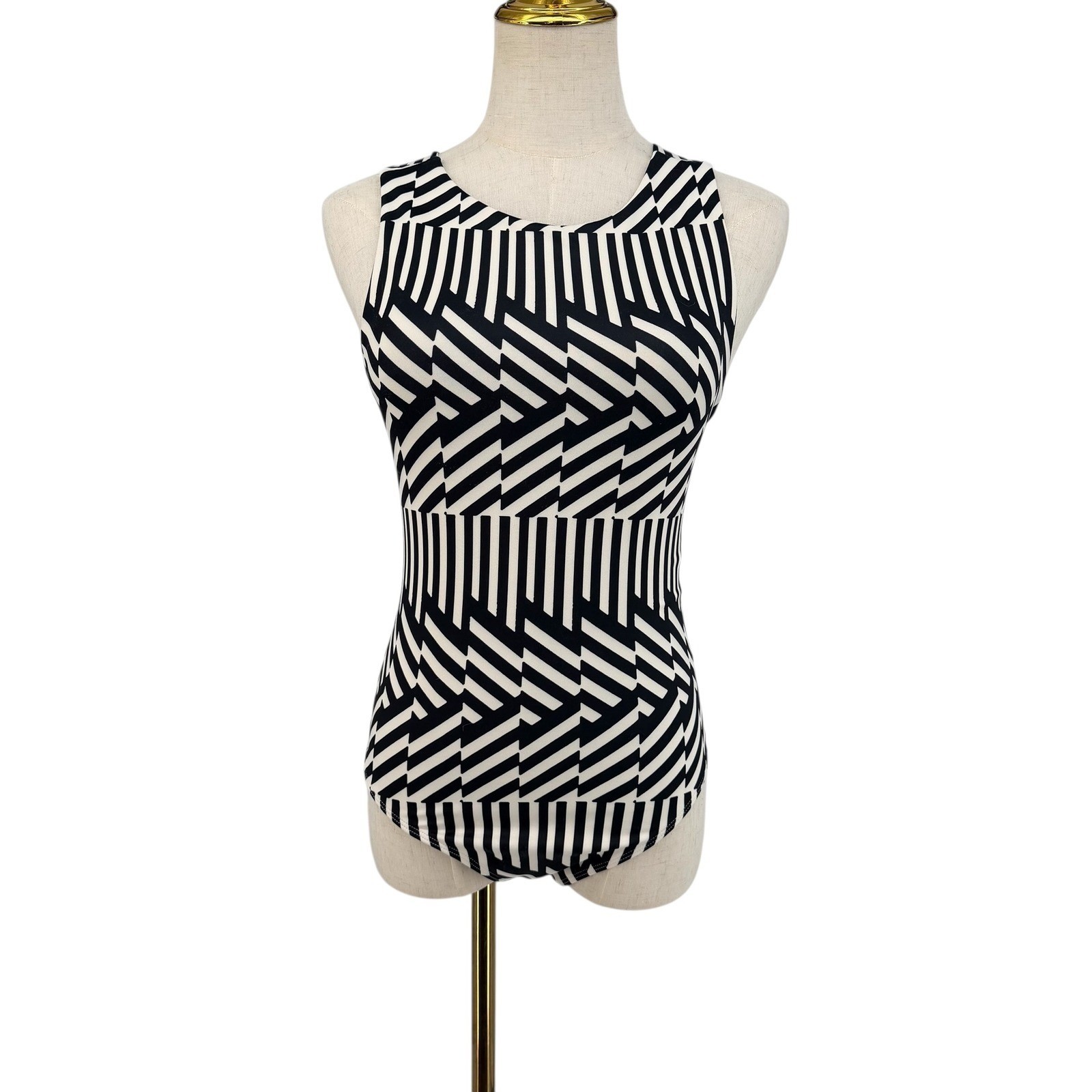 Small Geometric Minimalist Monochrome Festival Striped Crisscross Back Bodysuit
