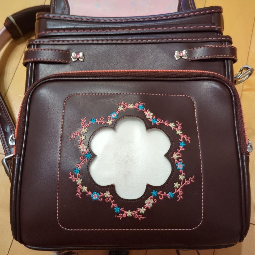 Japanese Randoseru (Backpack) School Bag 7424 Dark Brown with Heart Embroidery