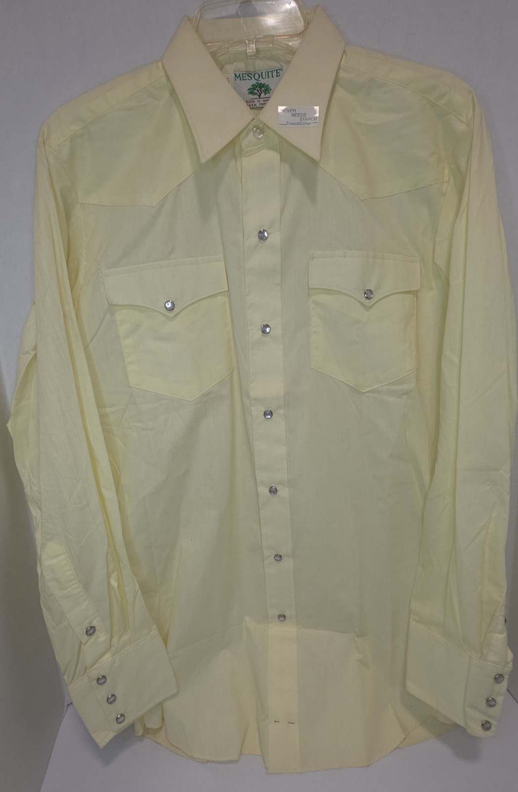 Vintage 90s w TAGS Mesquite Mens Yellow Western Cowboy Snap Shirt 15 1/2-34 USA