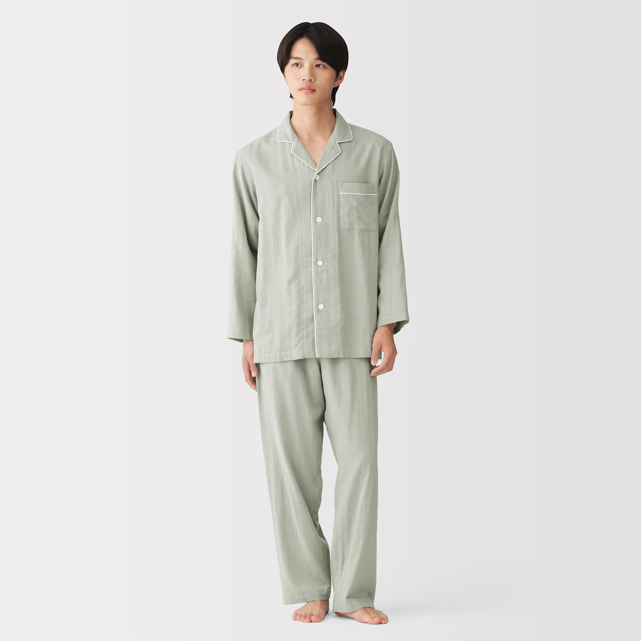 MUJI Mens 100% Organic Cotton Double Gauze Pajamas Smoky Green FedEx