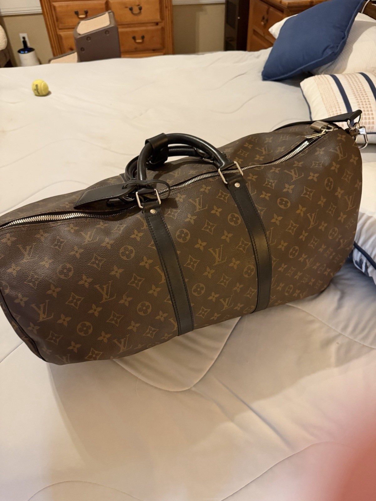 Louis Vuitton Keepall Bandouliere Silver Hardware Duffle 55 Brown Canvas