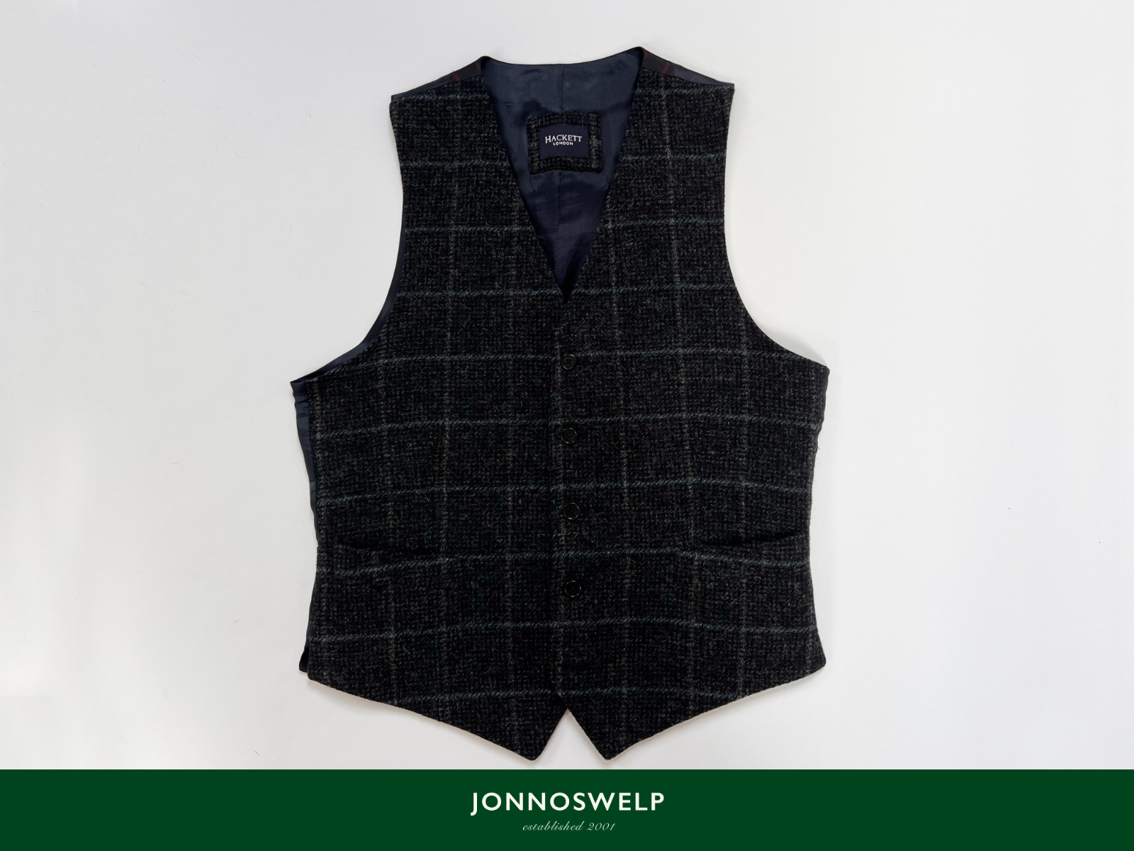 Hackett Checked 100% Wool Tweed Waistcoat With College Stripe RRP £250 Size 38″