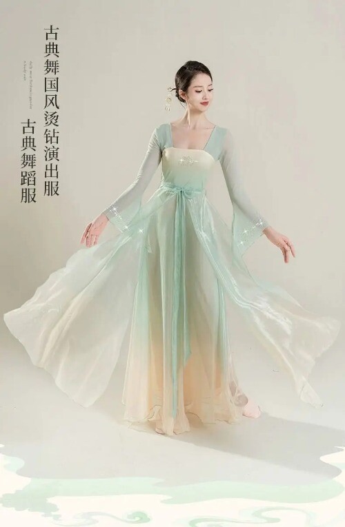 Classical Dance Costume for Women Han Tang Dynasty Showcasing Elegant Mesh Dress