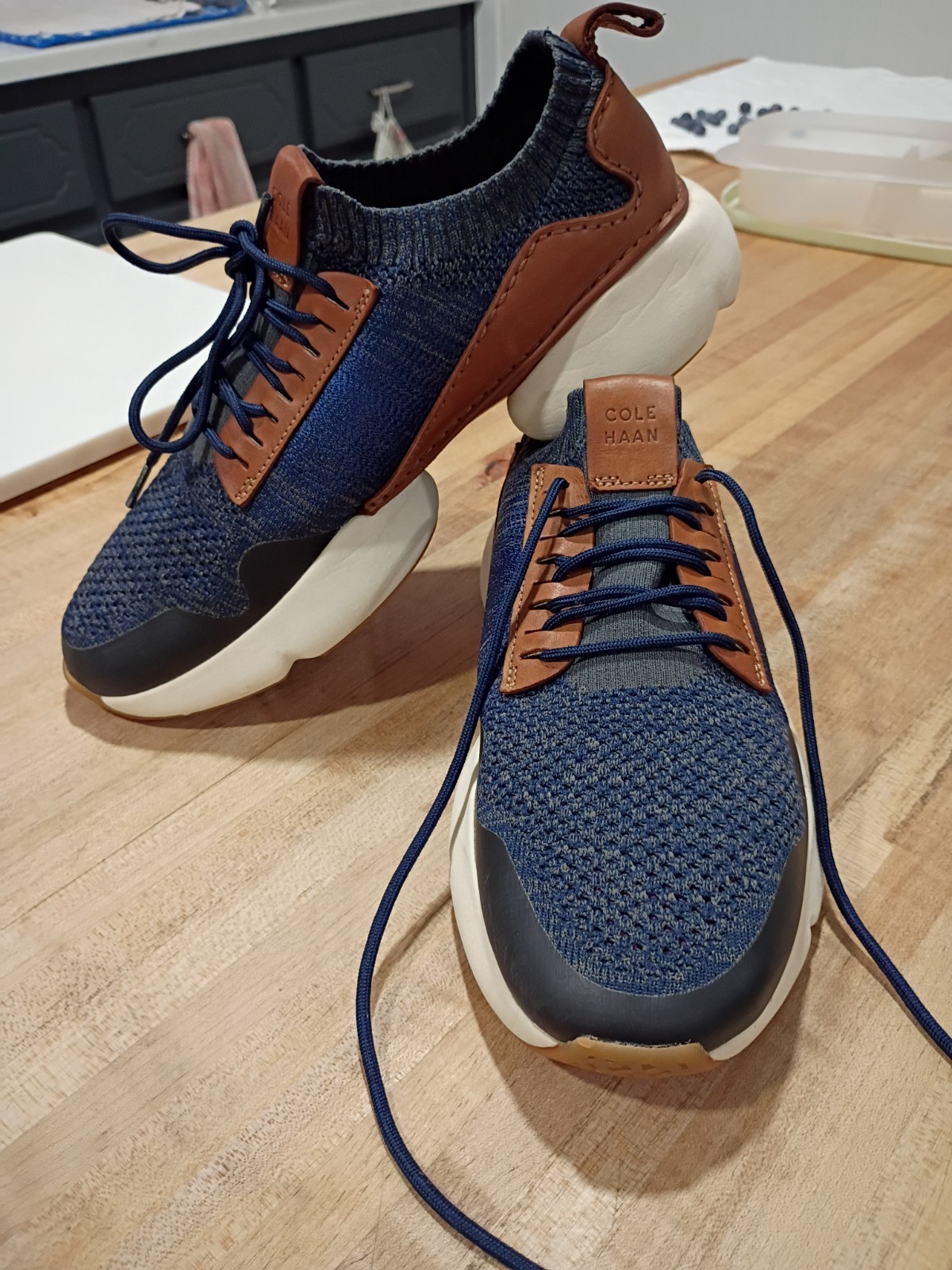 Men’s Cole Haan Zero Grand Blue Fabric/Leather Lace-up Oxfords Size 10