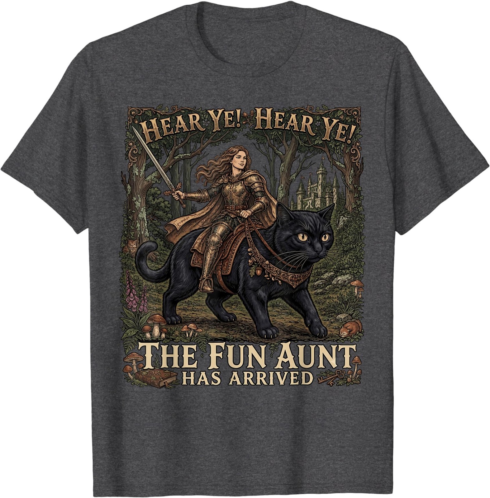 Funny Hear Ye Hear Ye The Fun Aunt Has Arrived Knight Cat T-Shirt