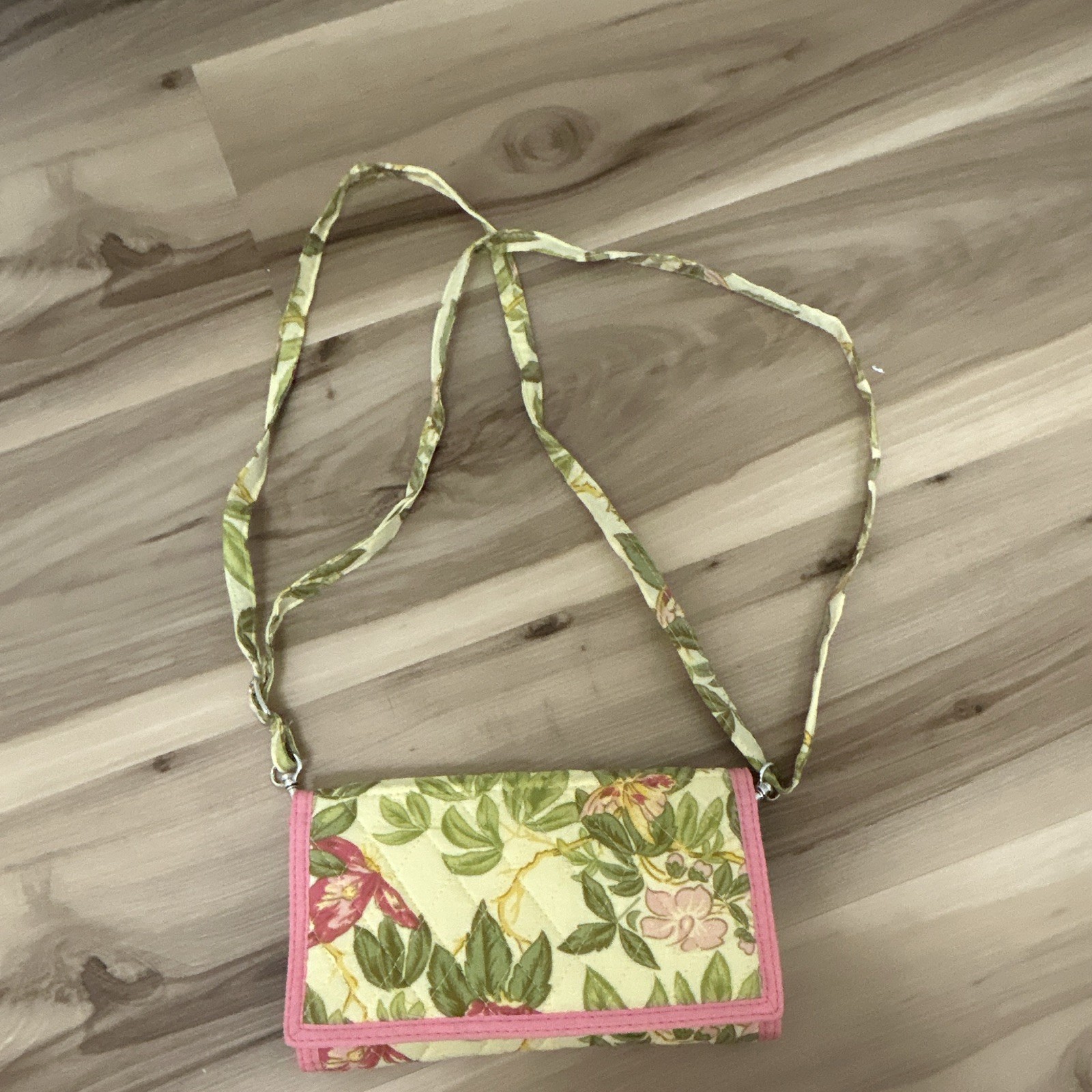 Aprile Cornaz Floral Wallet Organizer w/ Strap, Zipper, Folding, Pink Trim