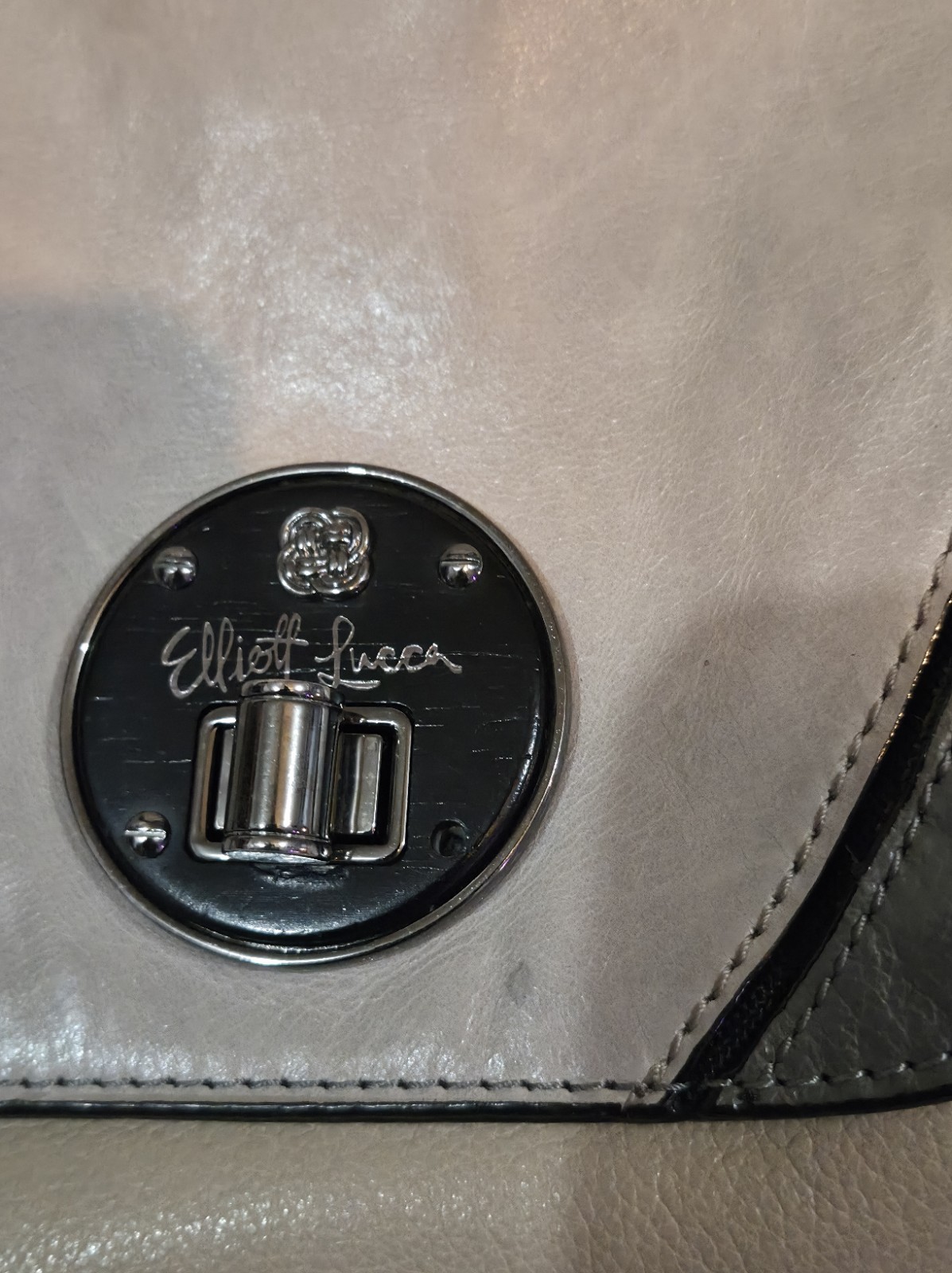 Elliott Lucca Leather Large handbag Double Top handles Gray Beige Mix