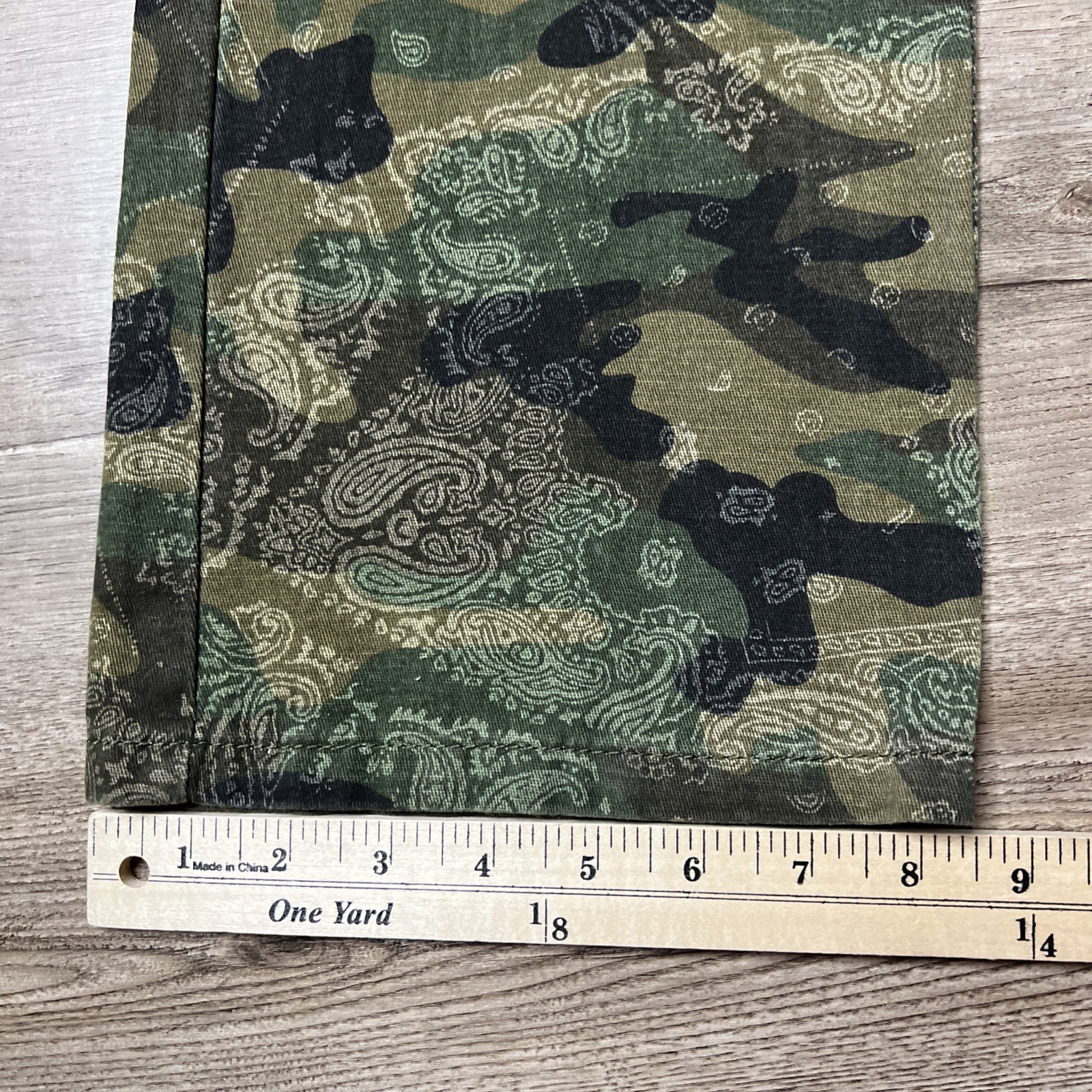 BoohooMan Stacked Pants Mens 32 Camo Bandana Print Cargo Pocket Flare Leg NWT