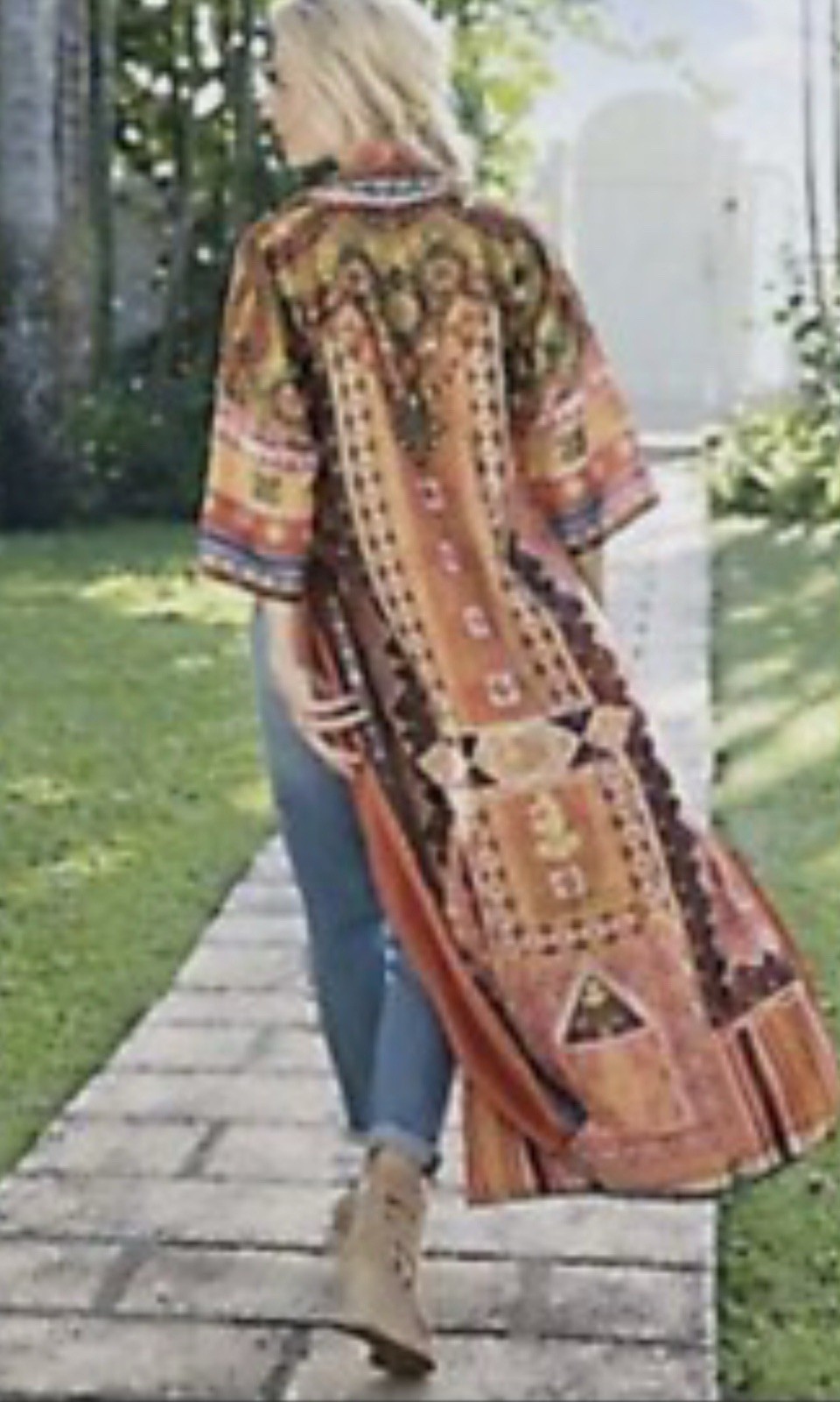 Soft Surroundings Sahara Sun Canaria Duster Open Topper Cover up Beaded Sz M