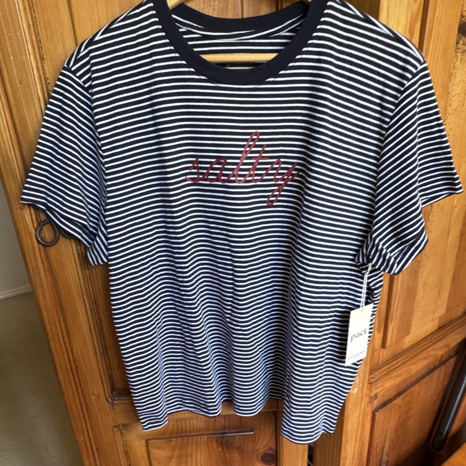 Pact Women’s Striped Crew Neck Organic Cotton T-Shirt Navy/White 2X