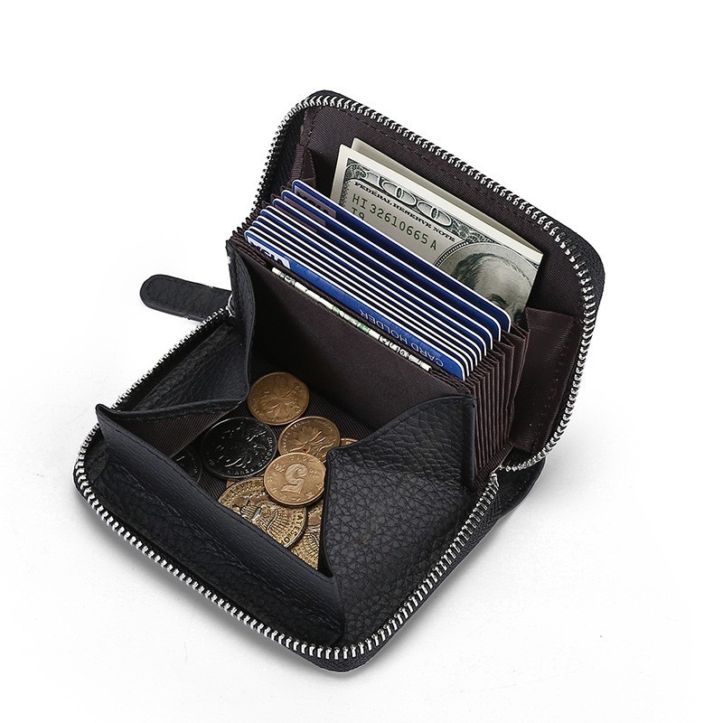 Accordion Style Leather Card Holder RFID Anti-Theft Card Case Coin Change Purse
