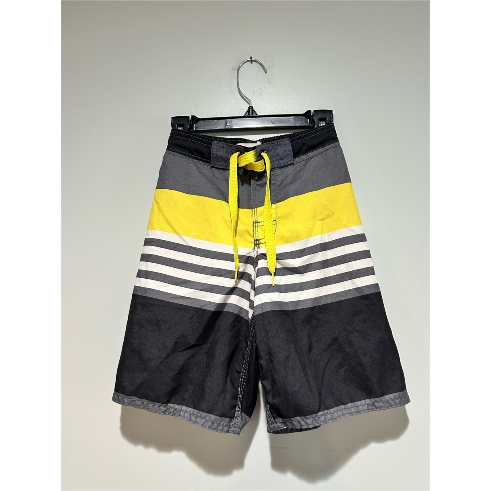 Old Navy Black, Gray & Yellow Boys’ Striped Swim Trunks