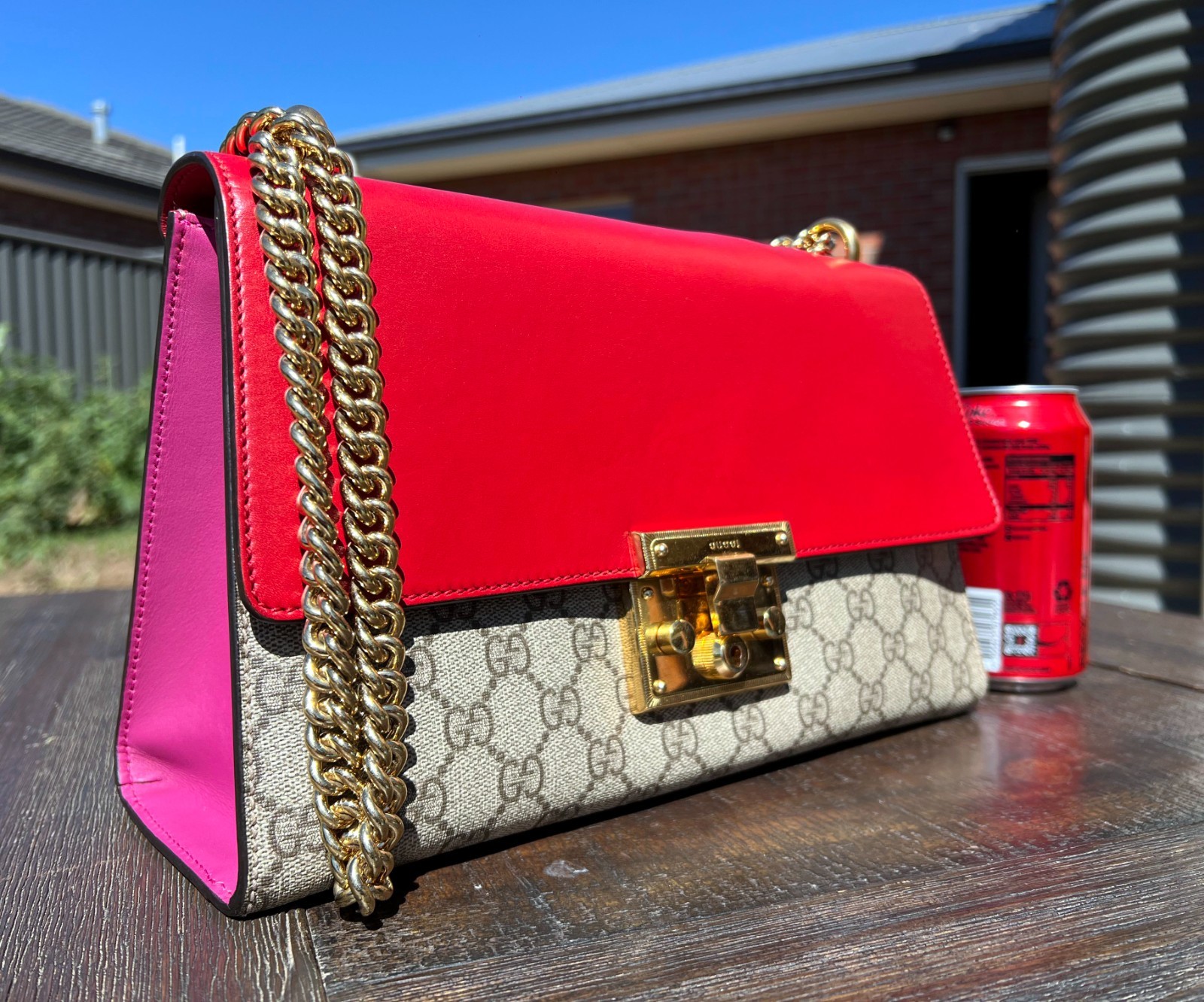 Authentic GUCCI GG Supreme Monogram Calfskin Medium Padlock Shoulder Bag