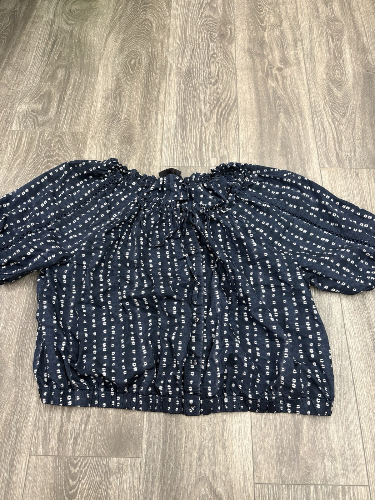 Lane Bryant Blue/White Polka Dot Peasant Scoop Neck Puff Sleeve Blouse 22/24
