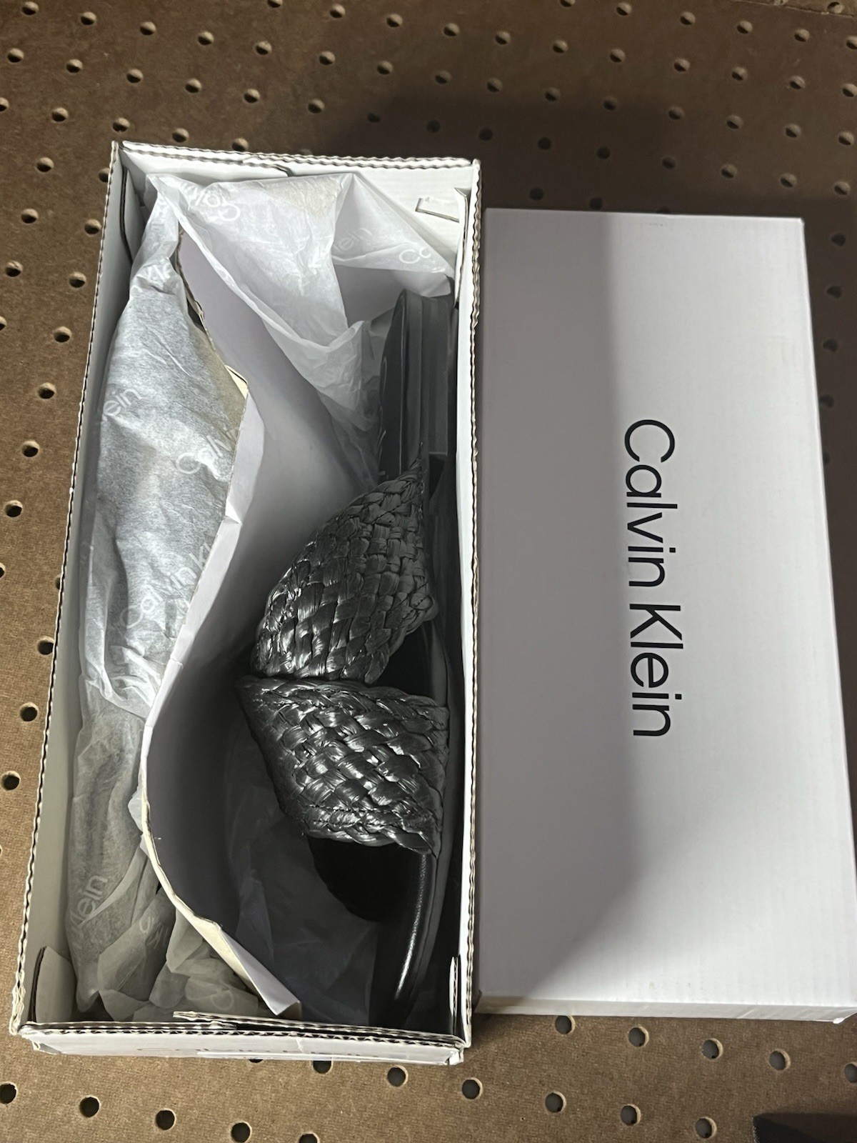 Calvin Klein Women’s Braided Strap Slide Sandals Black Faux Leather US 10 M