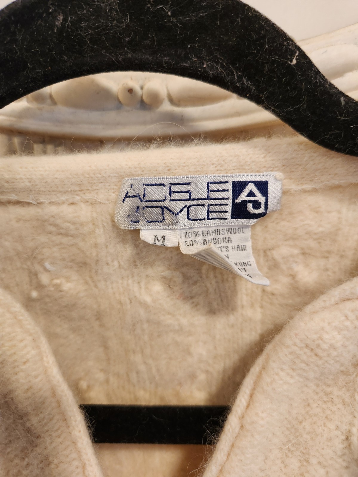 Vintage Adele Joyce Cardigan Womens Cream Angora Lambswool Pearl Button Felted