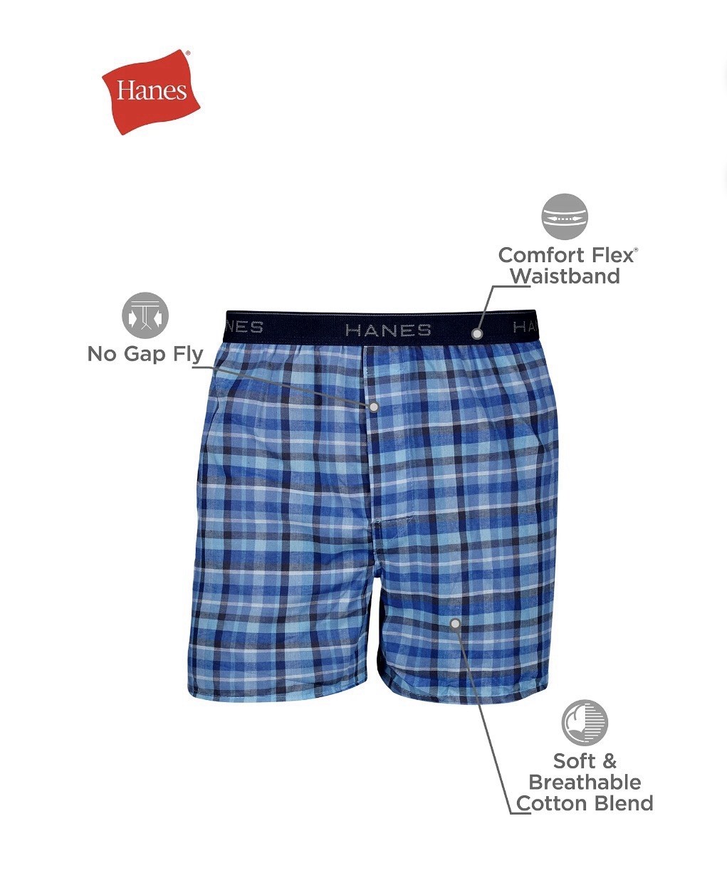 6-Pack HANES Men’s Size L Tagless Boxers Wicking Cool Comfort • Plaid