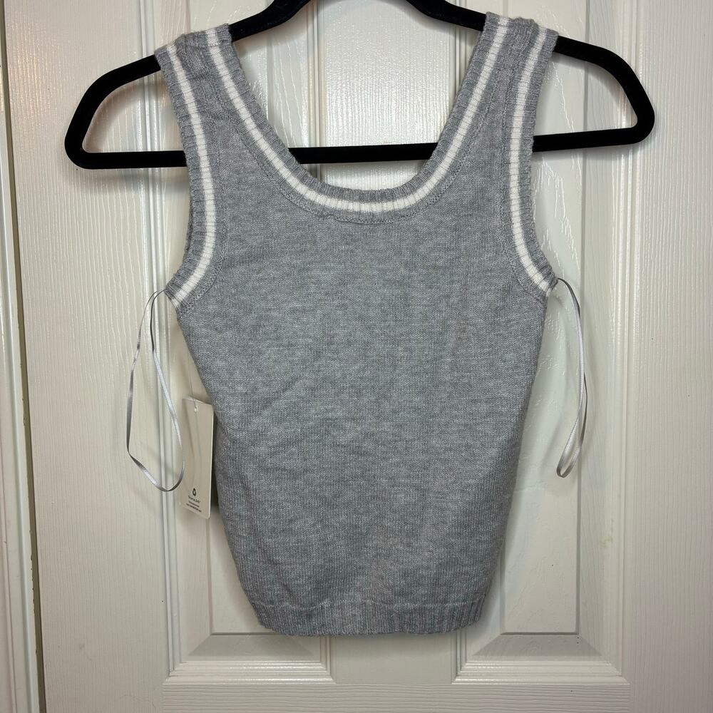 Pink Republic Gray White Sweater Tank Top XS Crop Stripe Preppy Chic Rayon