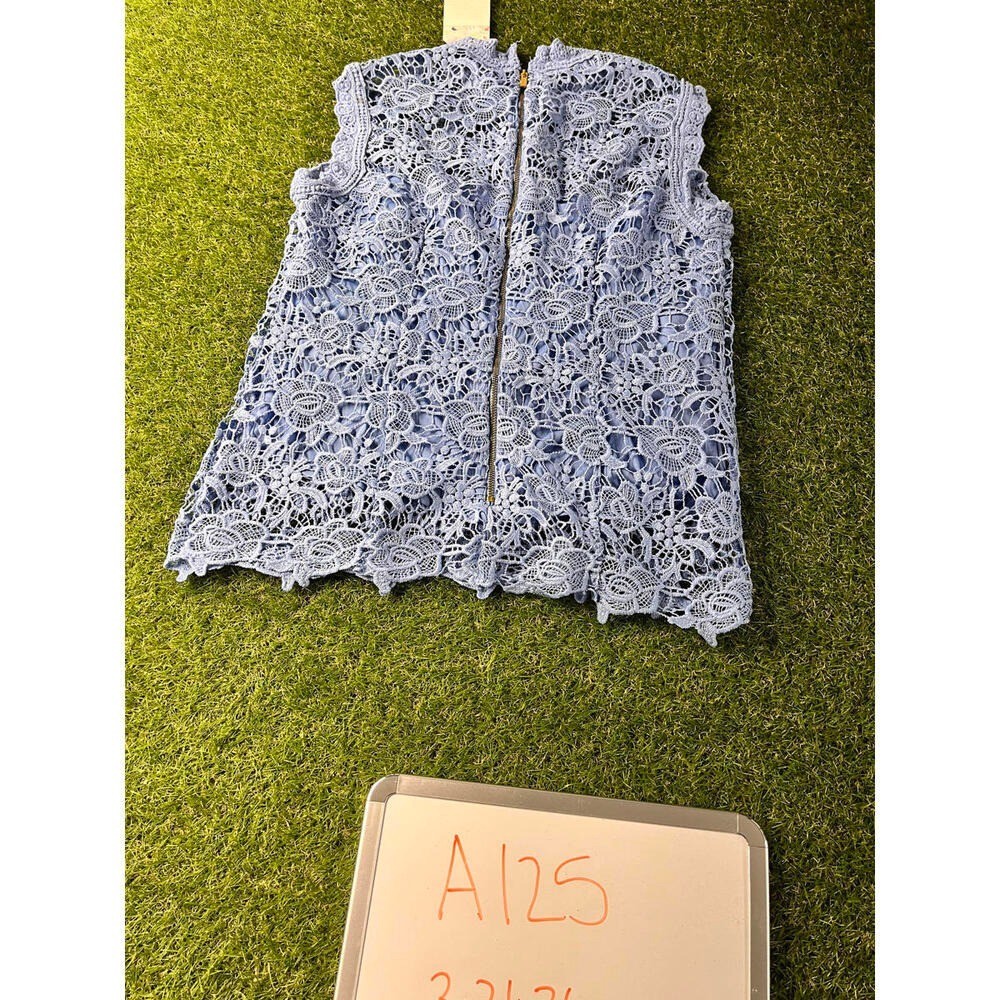Nanette Lepore Crochet Top Light Blue Sleeveless Lace Exposed zipper