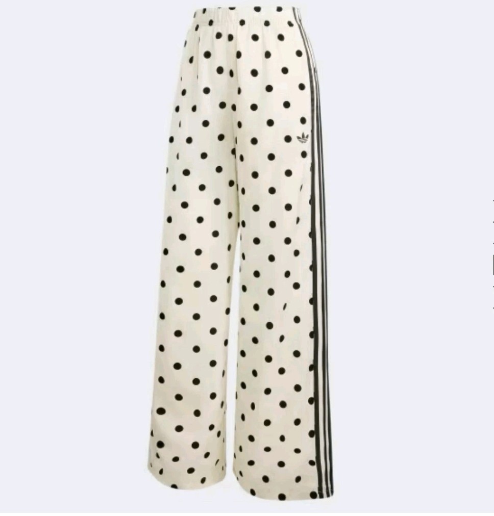 *Adidas Satin Polka Dots Wide Leg Track Pant White Black | size L | KV1168 NEW