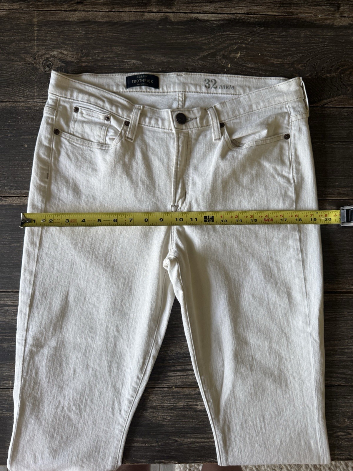 J.CREW Toothpick Ecru Ankle Slim Stretch Denim Jeans 5-Pocket Button Zip