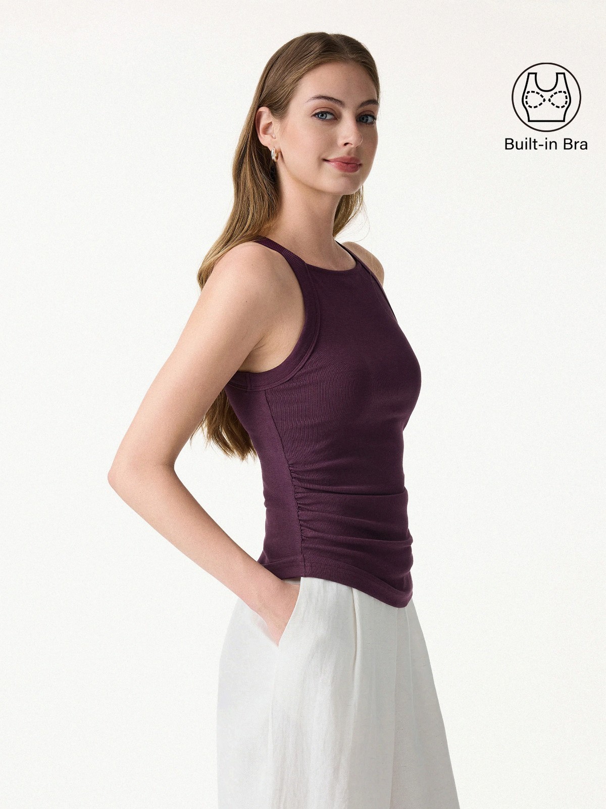OGL Women Plantive Chic Square Neck Ruched Rib Bra Tank – Free Ship