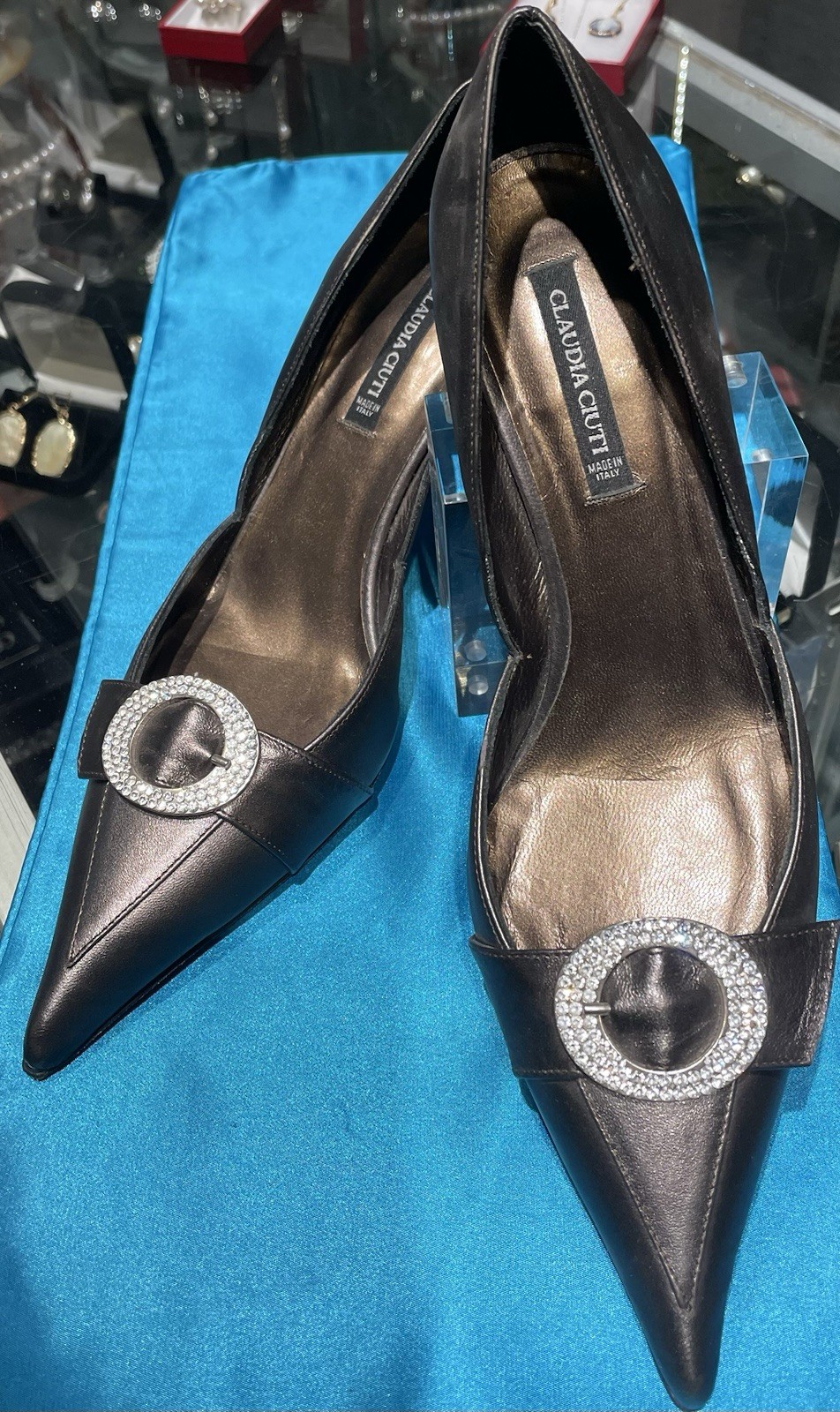 CLAUDIA CIUTI RIVA LT.PEWTER LEATHER ELEGANT HEELS/PUMPS ITALY $325 – NEW 7.5