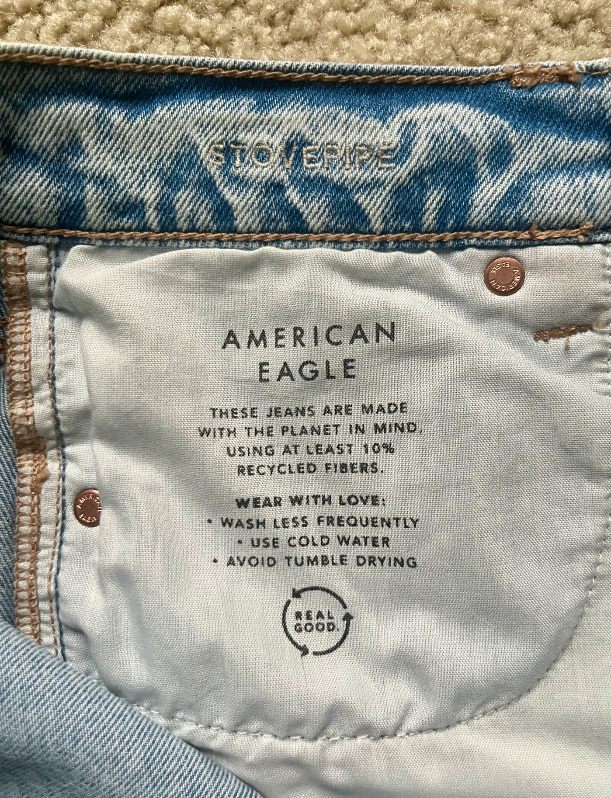 American Eagle Strigid Stretch Waist Acid Wash Destroy Stovepipe Jeans Size 4 AE