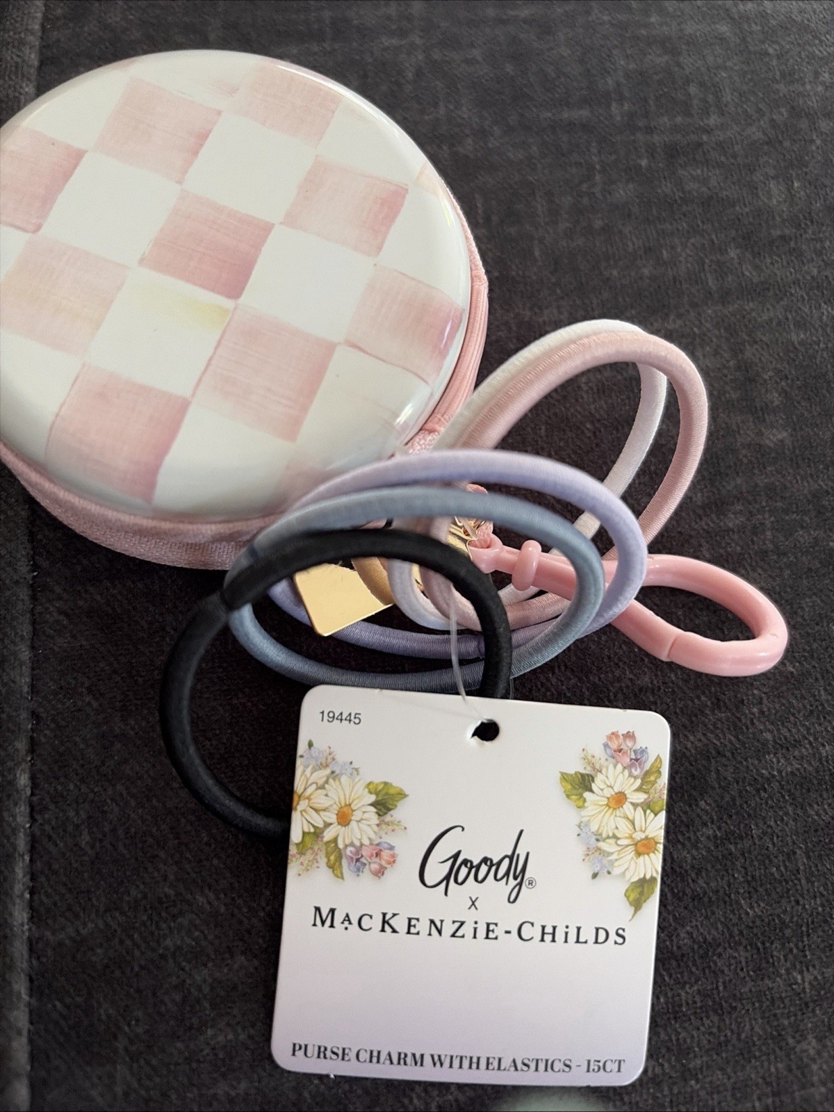 MacKenzie-Childs x Goody ~ Rosy Check Zipper Purse Charm with Hair Ties ~ NEW