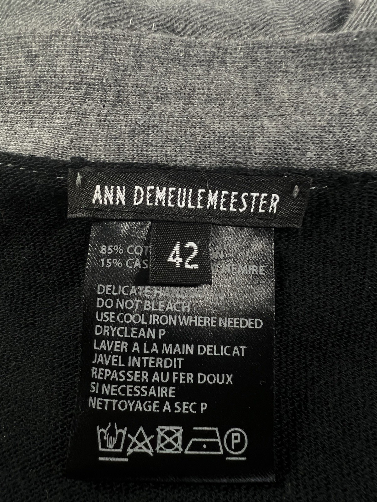 Ann Demeulemeester Sweater Cardigan Gray Black Asymmetrical Buttons Size 42