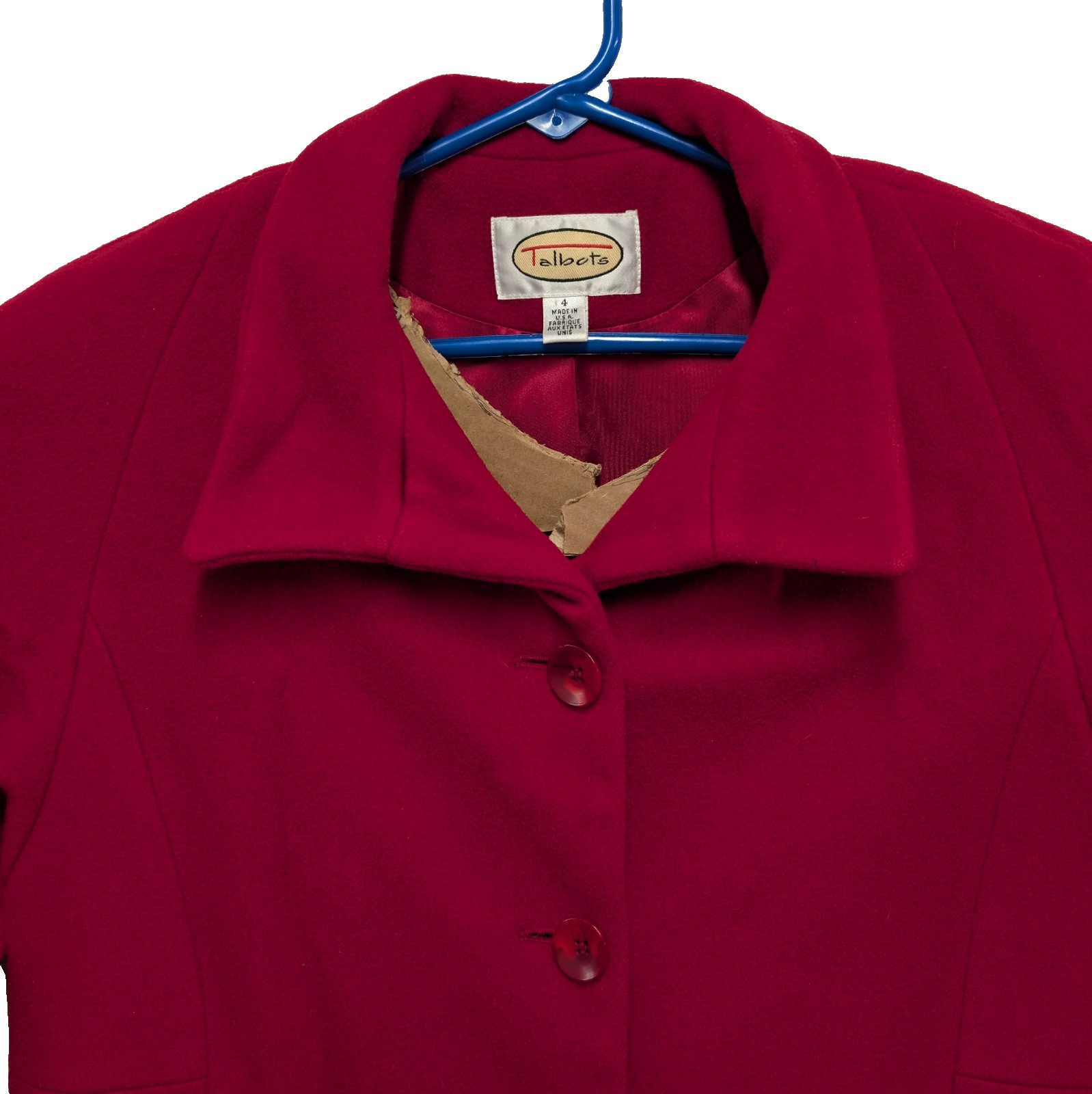 Talbots Wool Long Overcoat – Deep Red Women’s Size 4 90% wool 10% Cashmere