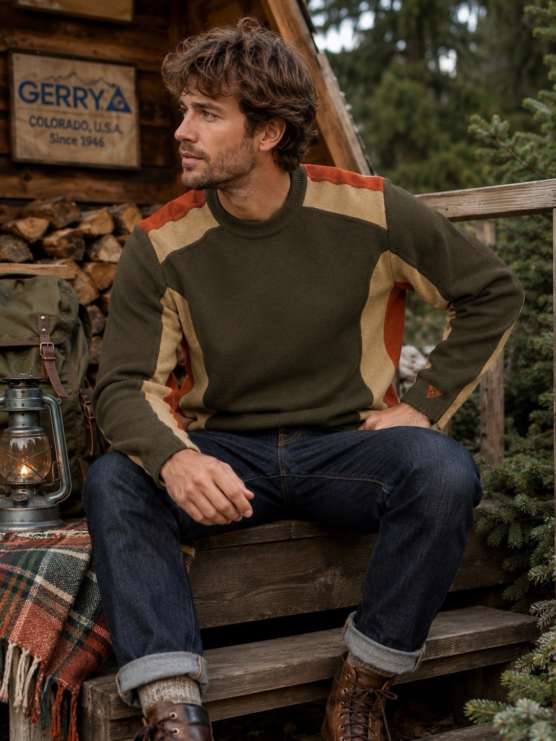 Vintage 60s-70s GERRY Mountaineering Outdoors Brown Wool Knit Jumper Sweater S