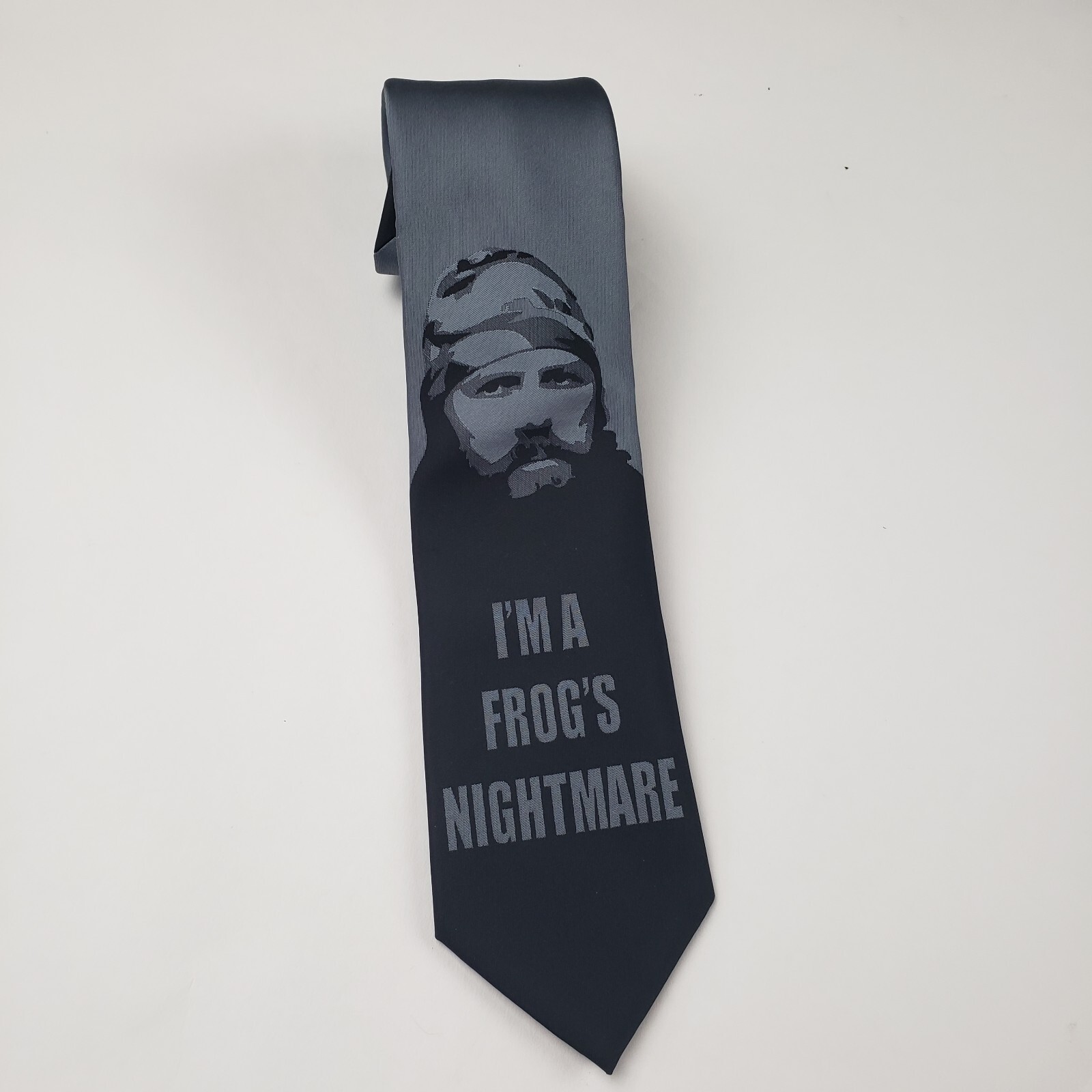 Duck Dynasty Jase Robertson I’m a Frog’s Nightmare Neck Tie Gray Black Pointed