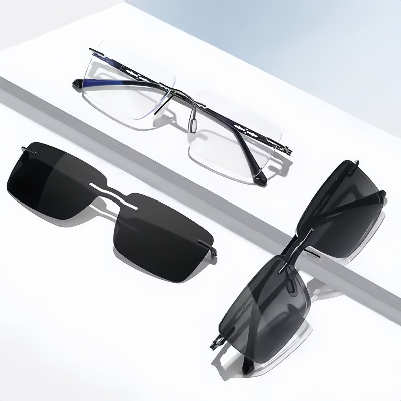Rimless Polarized Sunglasses Magnet Clip-on Eyewear Fashion Metal Frame Glasses