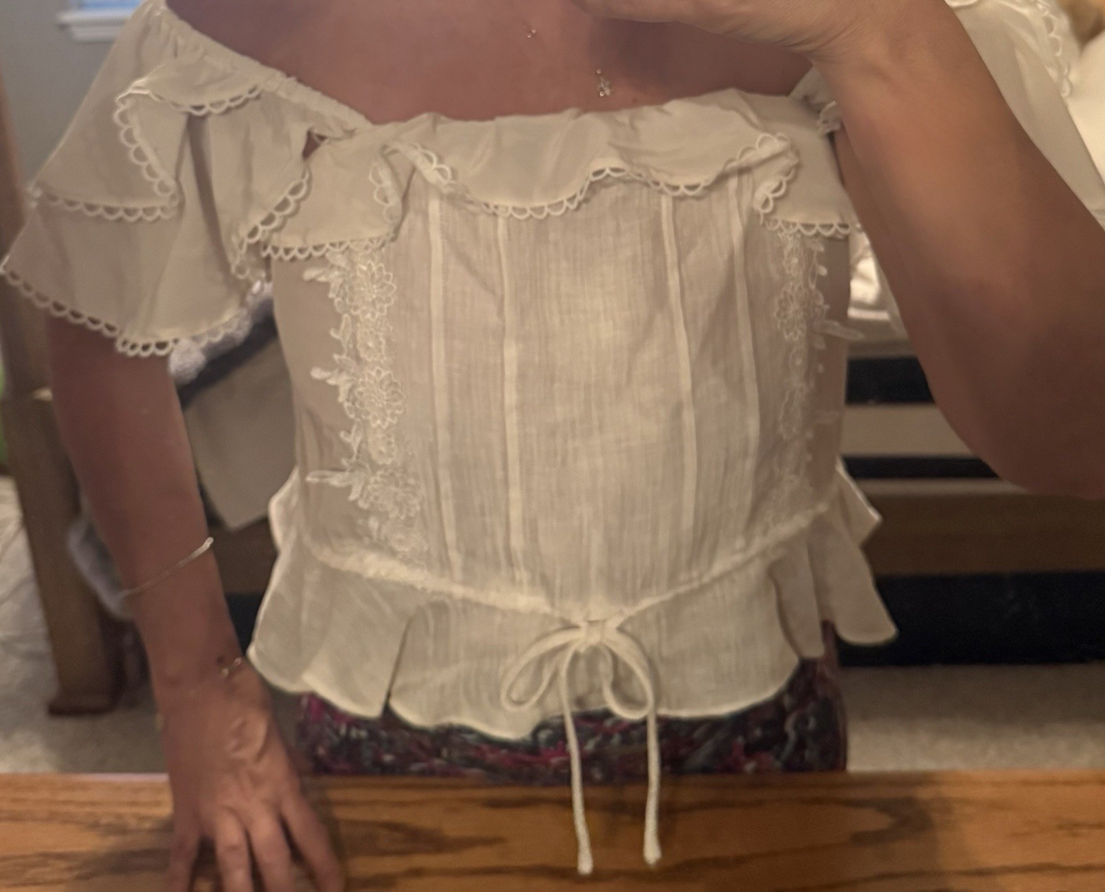 For Love & Lemons Off Shoulder White Lace Peplum Blouse Top Women’s Medium Boho