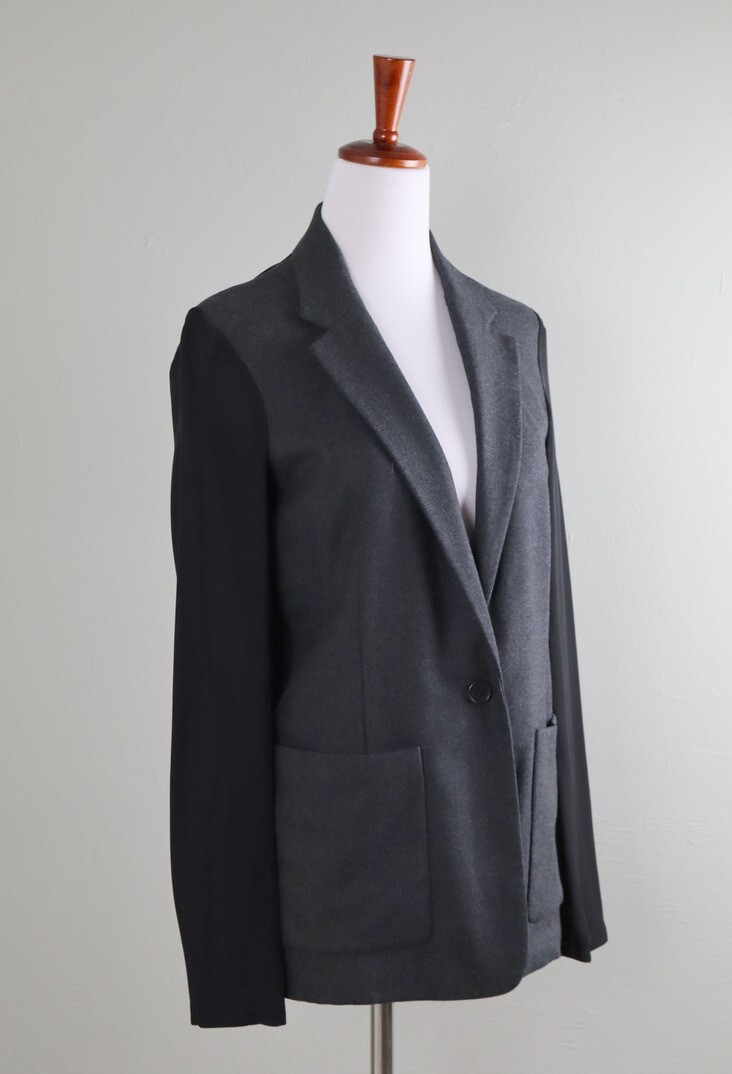 THEORY $395 Shatrice Mixed Materials Wool Silk Sheer Back Jacket Top Size 00