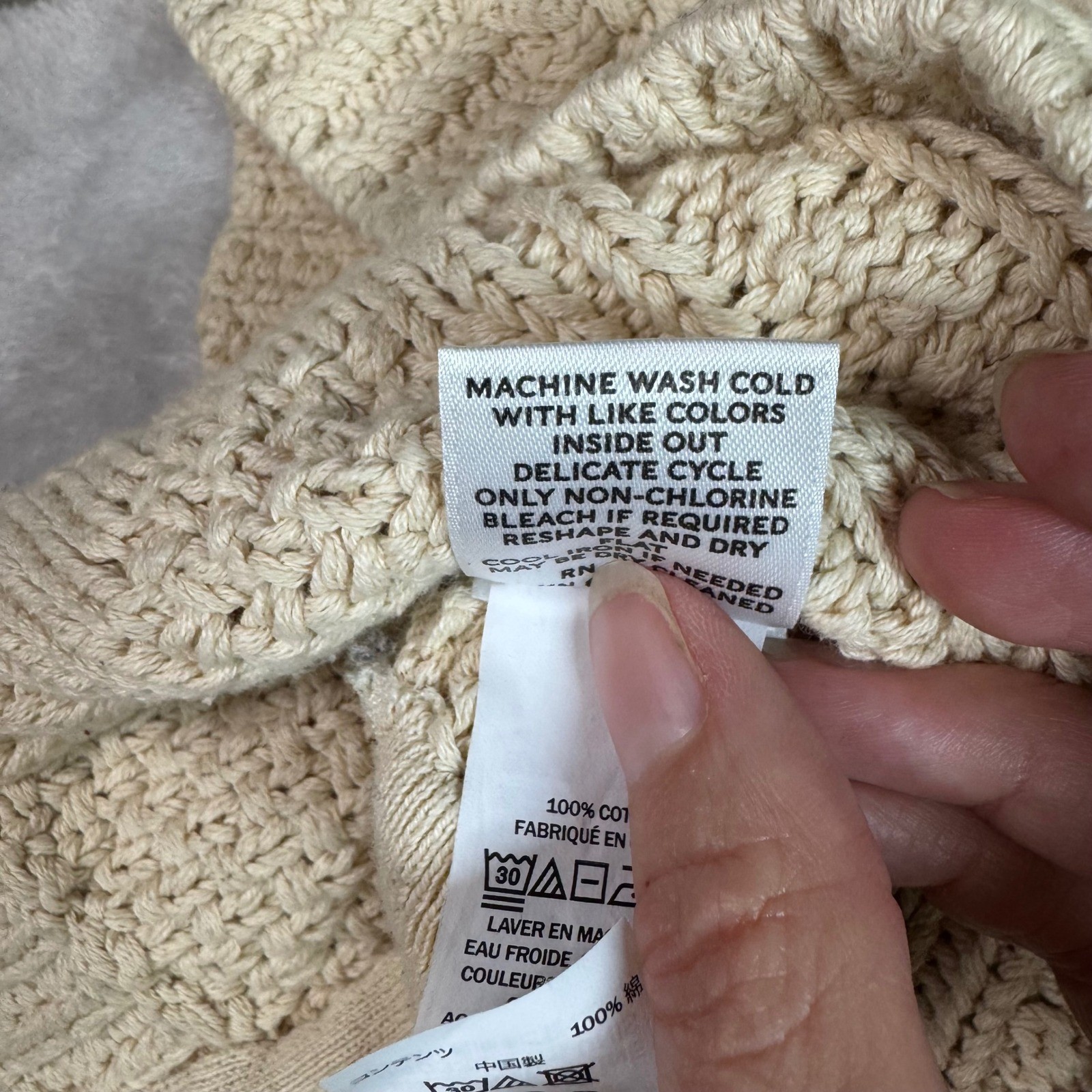 LL Bean Signature Women’s M Cream 100% Cotton Cable Knit Side Zip Sweater S