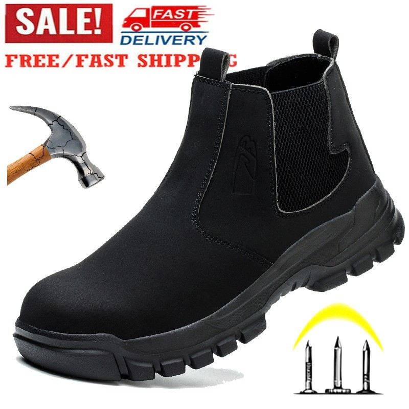 Leather Safety Shoes Slip On Work Boots Steel Toe Shoes Water Resistant Comfort