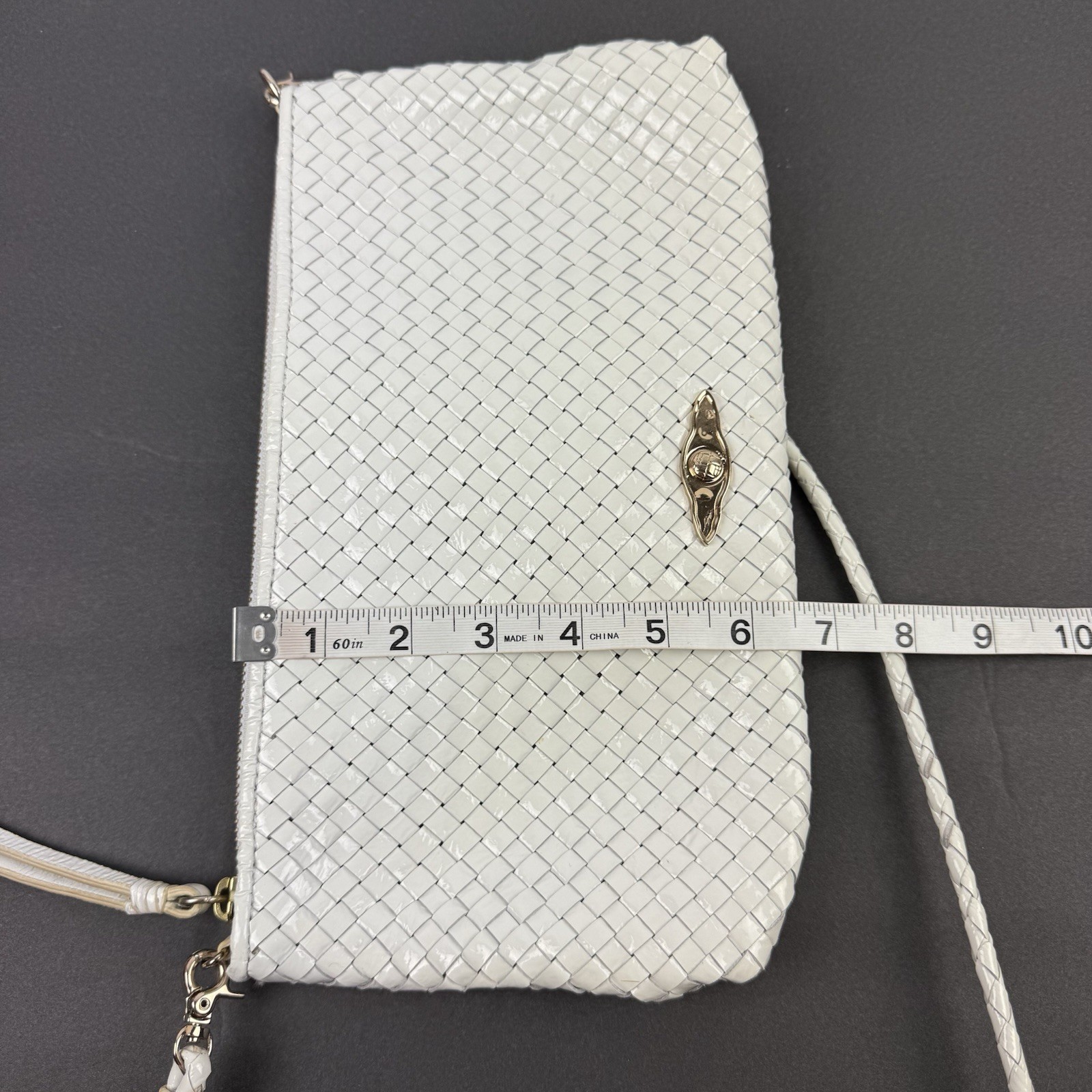 Elliott Lucca Handbag White Leather Intrecciato Weave Crossbody Artisan Boho
