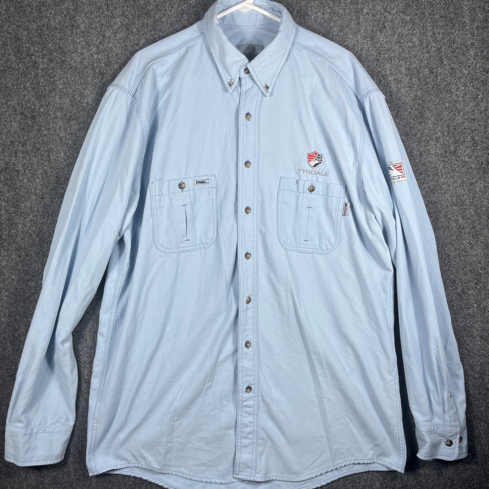 Tyndale FRMC Flame Resistant Work Shirt Mens XL Long Light Blue CAT 2 Arc 9.1