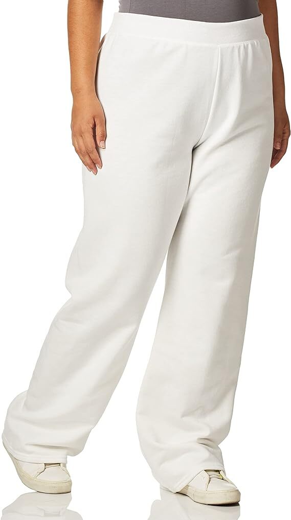 Hanes Fleece Sweatpants ComfortSoft EcoSmart Womens Open Bottom Leg White