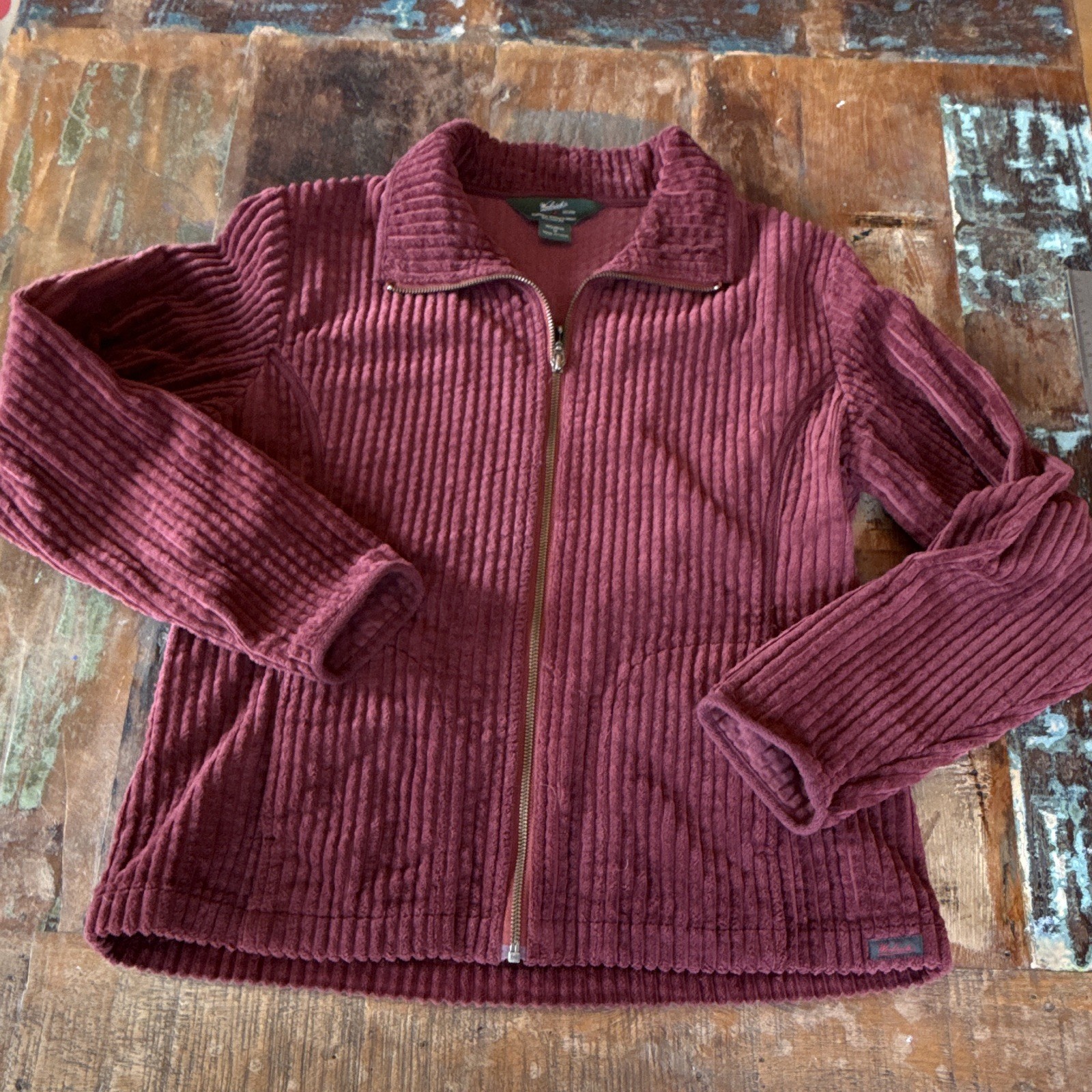 Woolrich Women’s M Dark Ruby 100% Cotton Knit Full Zip Collared Sweater 2291