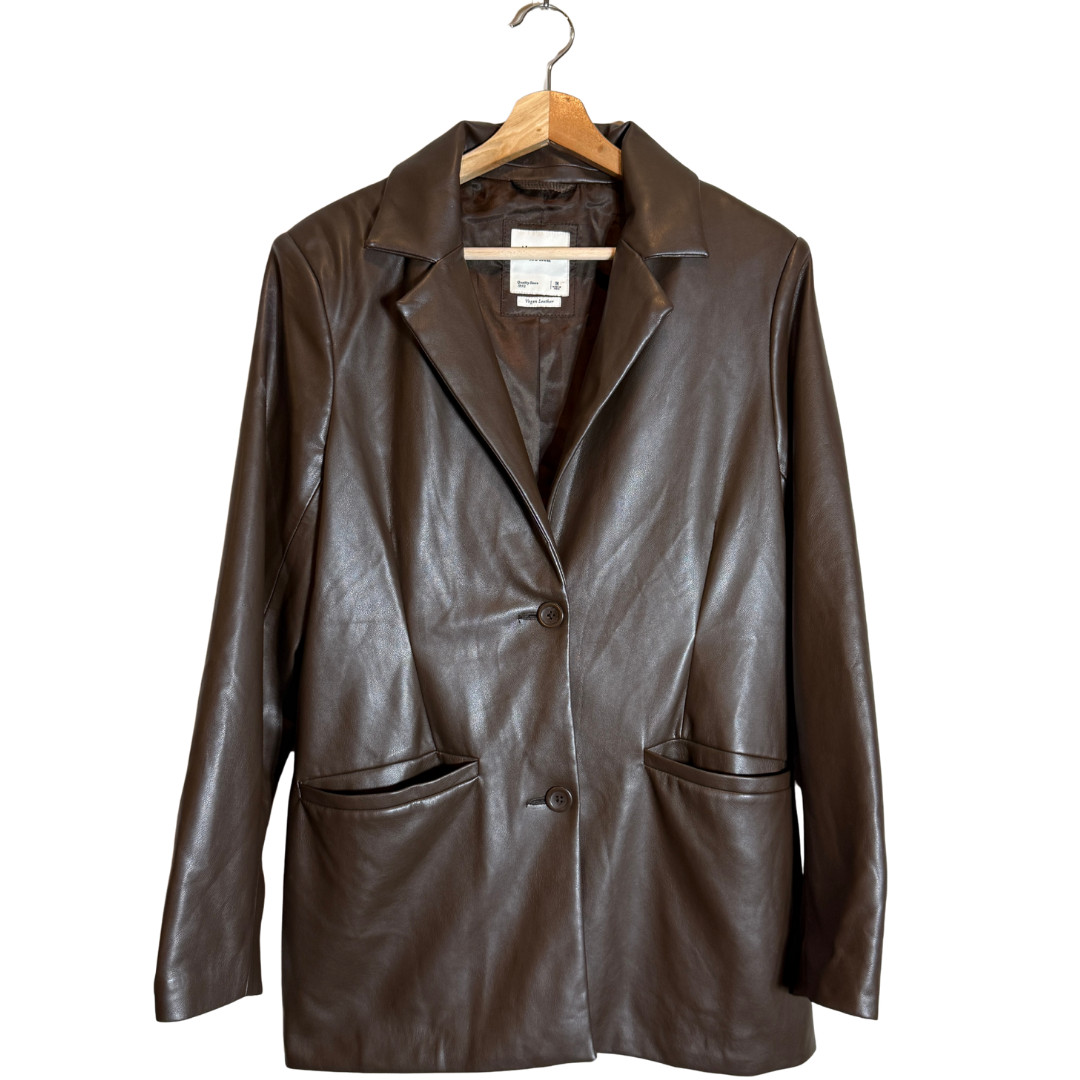 Abercrombie & Fitch Vegan Leather Blazer Suit Jacket Women’s Medium Brown Preppy