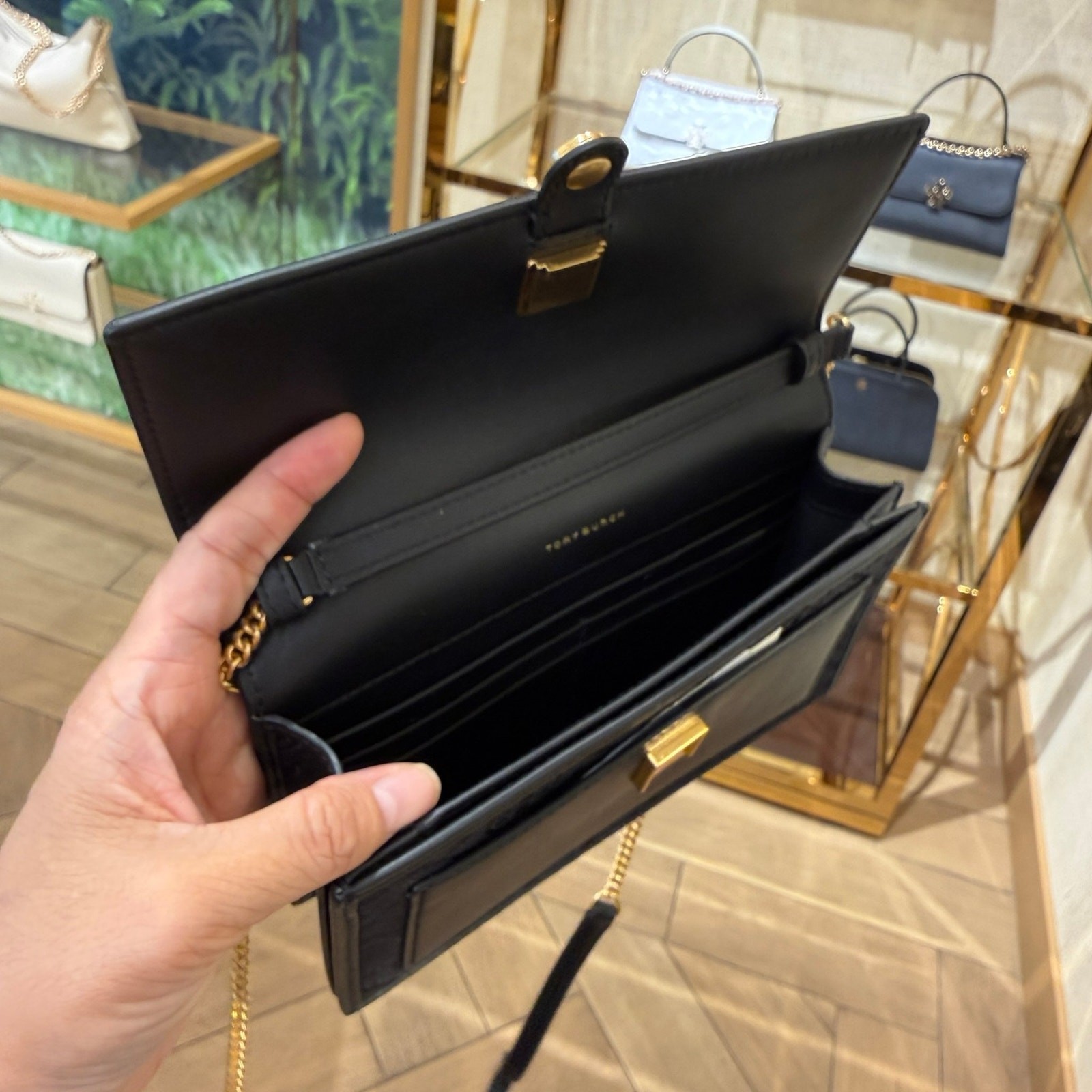 TORY BURCH T Monogram Chain Wallet Crossbody 160487 Black $390