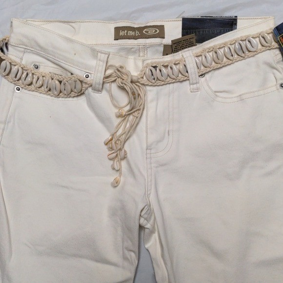 Bongo Vintage Y2K Low Rise Bootcut Jeans Cream With Shell Belt NWT Sz 9 Festivsl