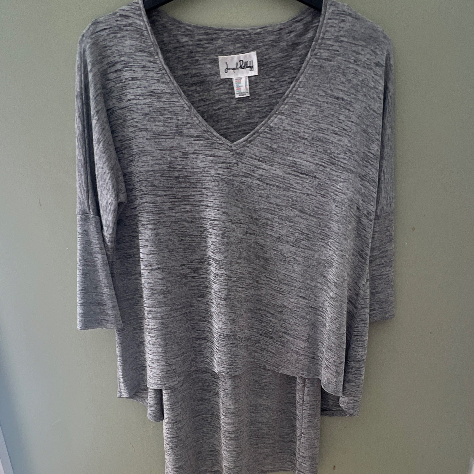 Joseph Ribkoff Gray Heathered Knit Pullover Sweater V-Neck 3/4 Sleeve 4