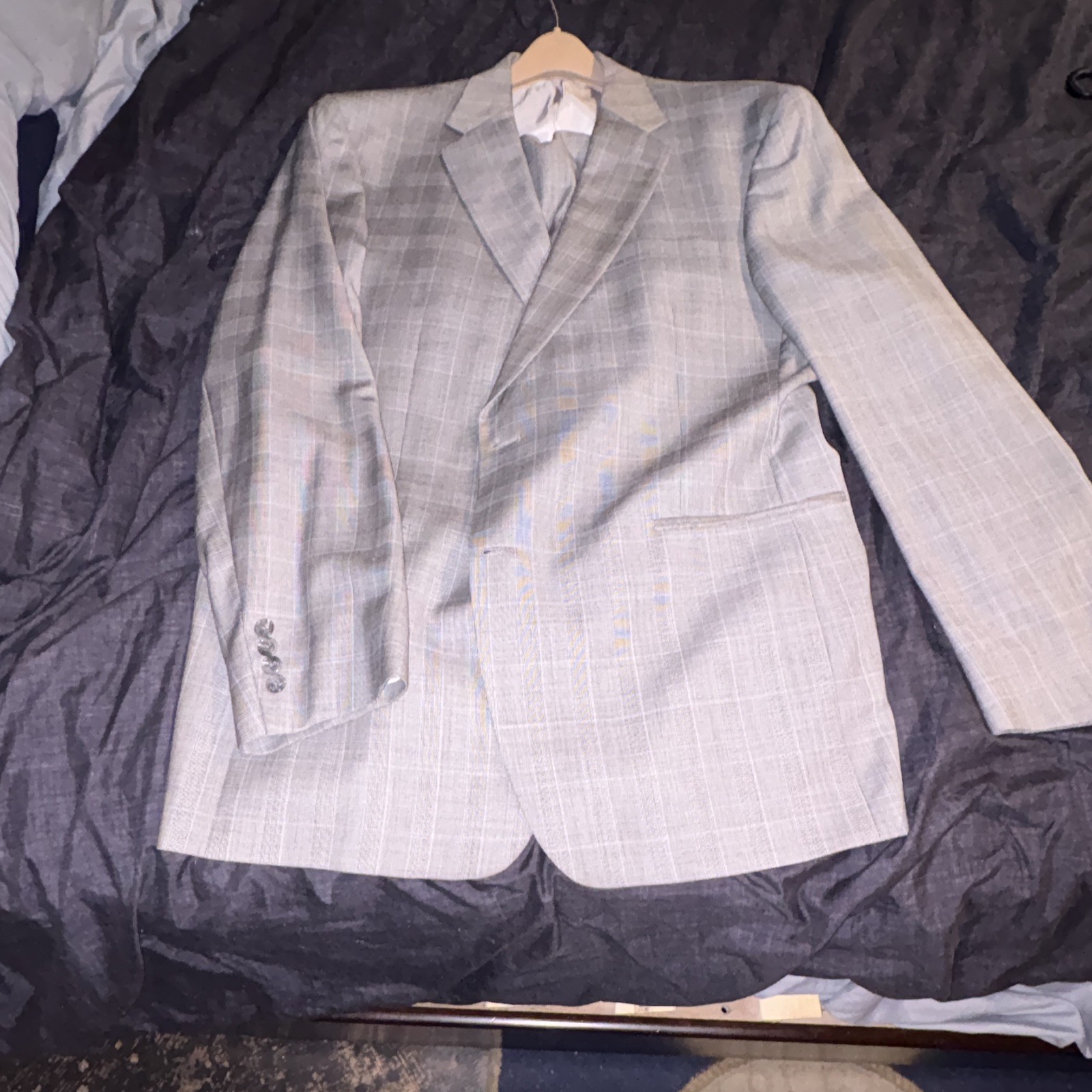 Hart Schaffner Marx Men’s 2 Piece Blazer L Gray Plaid 2-Button Notch Lapel