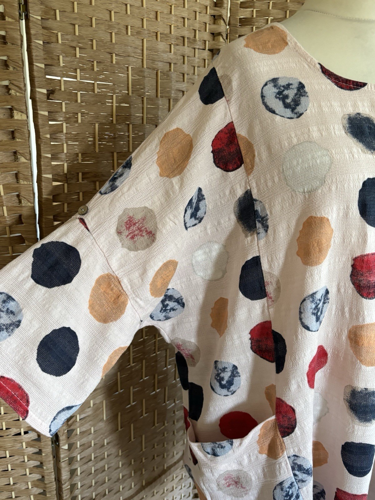 MIL Pale Pink Multi LARGE SPOT 100% Cotton Tunic Top XL OVERSIZED 58” POCKETS