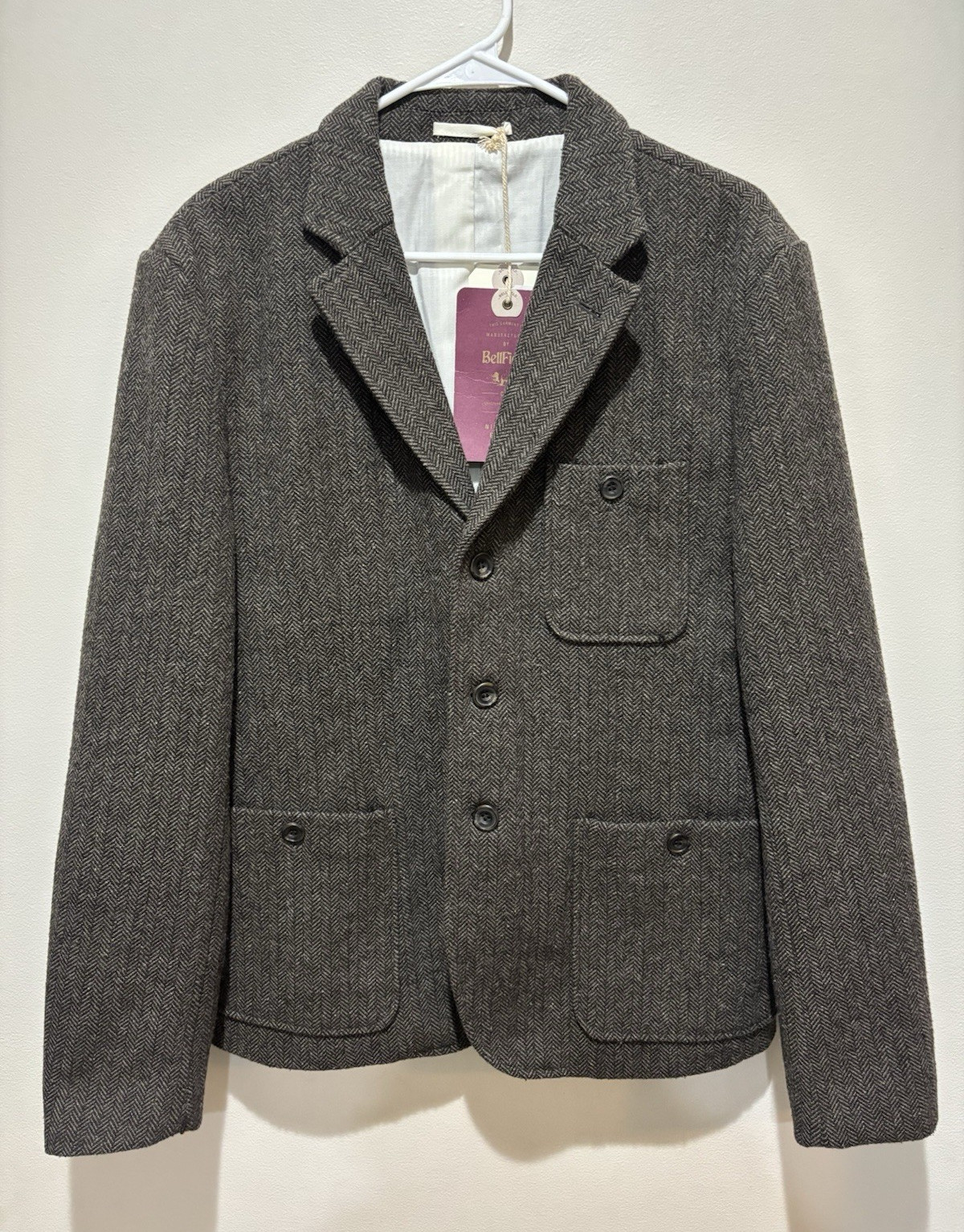 Bellfield Ayal 3 Button Herringbone Blazer Jacket Brown Wool Classic Preppy NWT